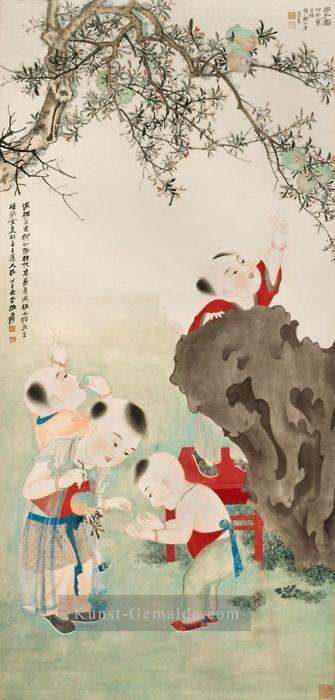 Chang dai chien Kinder, die unter einem Granatapfelbaum von 1948 alte China Tinte spielen Ölgemälde